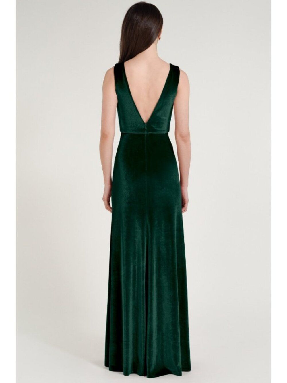 Jenny Yoo Logan Formal Stretch Velvet Deep V Emerald - Picture 2 of 3